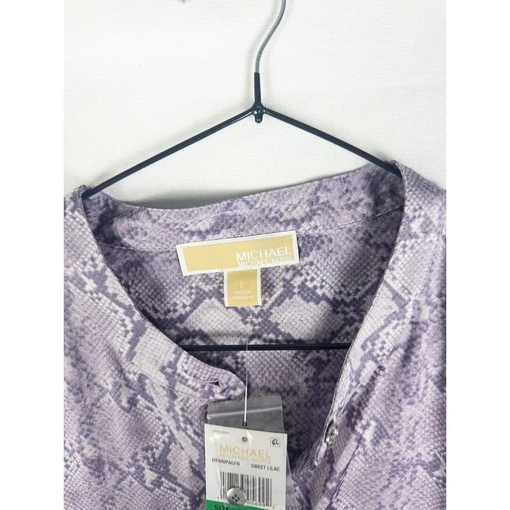 NWT Michael Kors Snake Print Button Up Blouse Womens L Sweet Lilac Streetwear